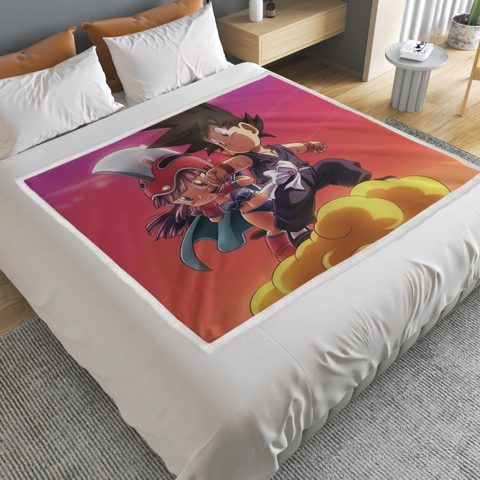 Kid Goku and Chichi Flying on Golden Cloud 3D Household Warm Blanket
