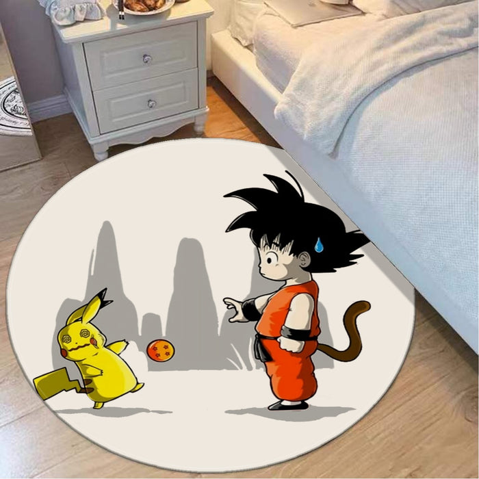 Goku Throwing A Dragon Ball At Pikachu round mat