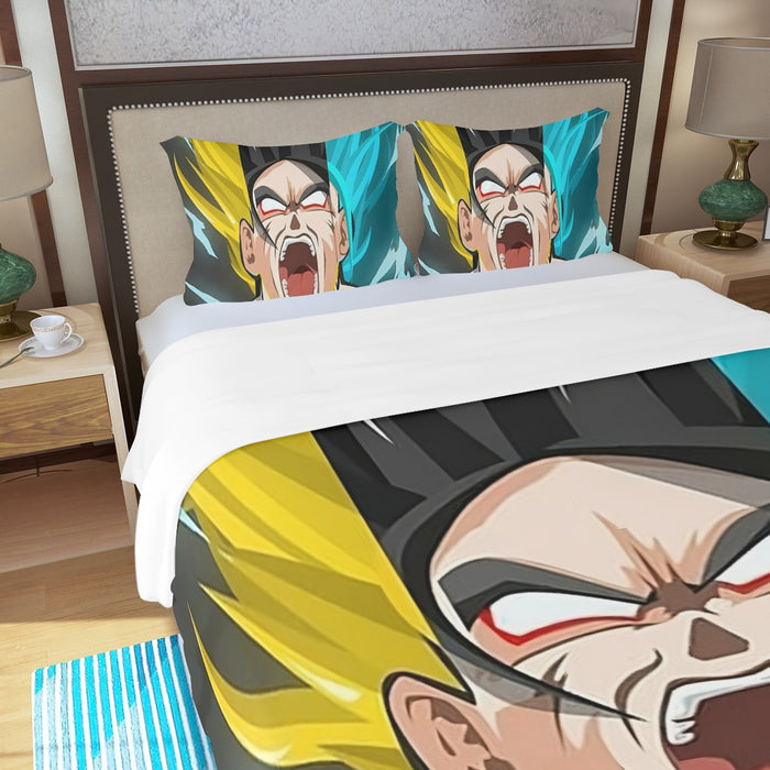 Dragon Ball Goku Super Saiyan Triple Blue God SSGSS Hand Drawing Style Three Piece Duvet Cover Set