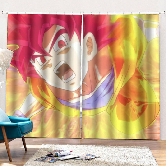 Dragon Ball Goku Super Saiyan Red God Face Portrait Print Curtains with Hooks