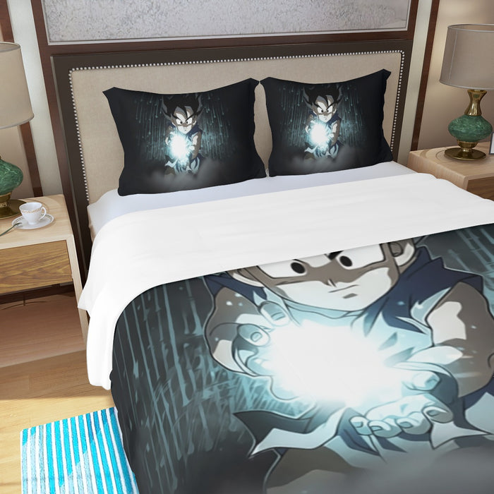 Dragon Ball Goku Kid Practice Kamehameha Cute Round Neck Design Three Piece Duvet Cover Set