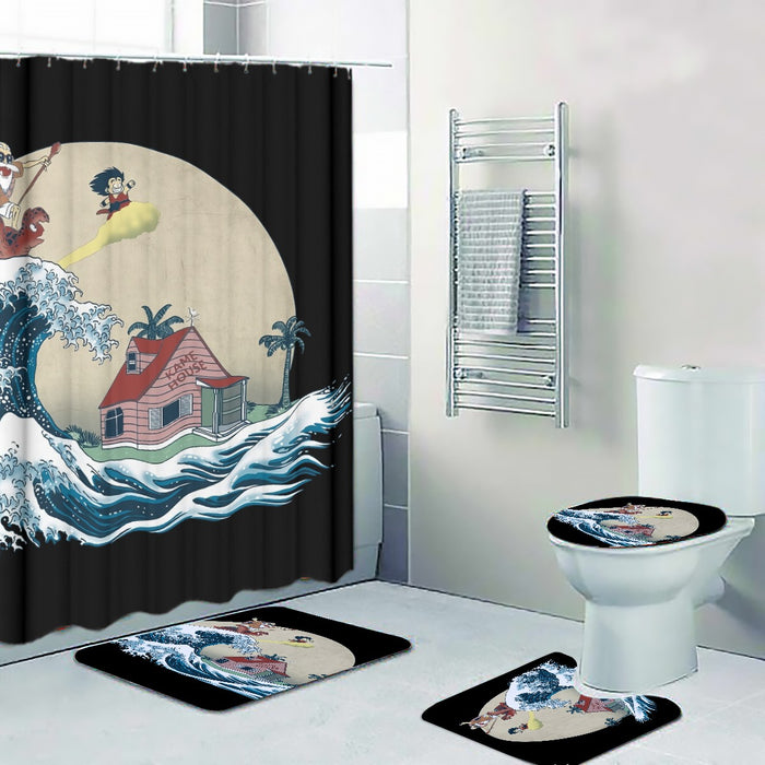 DBZ Kid Goku And Master Roshi Surfing To Kame House Four-piece Bathroom