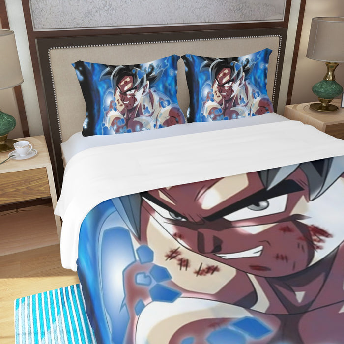 Dragon Ball Super Goku Blue Ultra Instinct Dope Grin Three Piece Duvet Cover Set