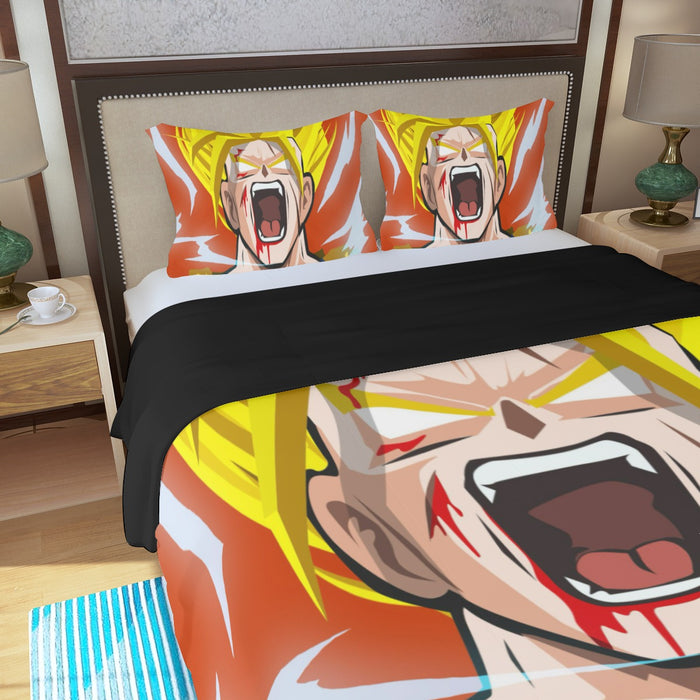 Dragon Ball Goku Super Saiyan Angry Scream Hand Drawing Design Three Piece Duvet Cover Set