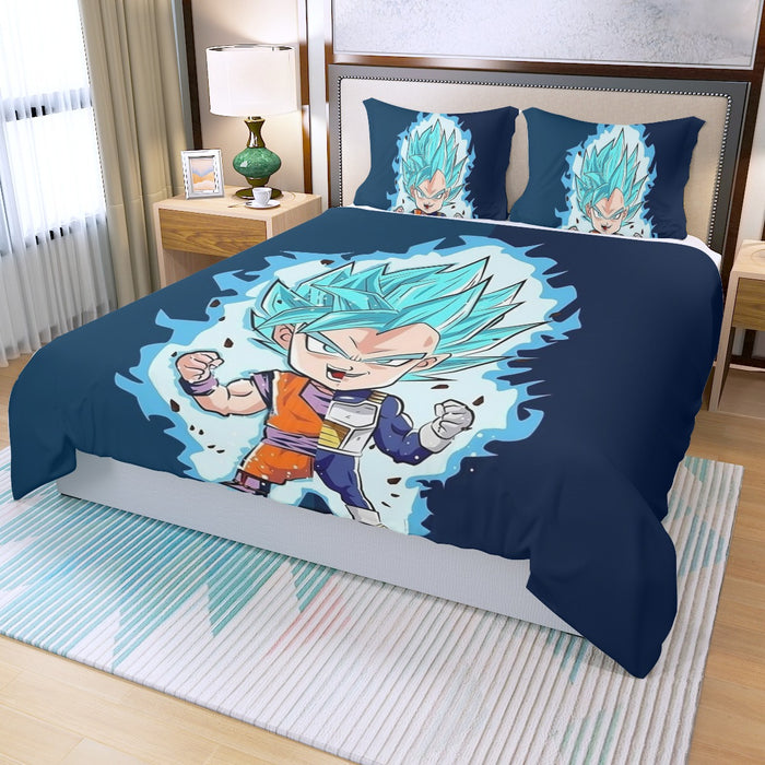 DBZ Goku Vegeta SSGSS God Blue Super Saiyan Chibi Sketch Three Piece Duvet Cover Set