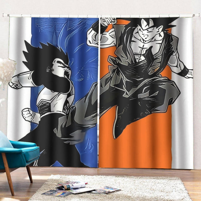 Red Goku And Blue Vegeta Fight Dragon Ball Z Curtains with Hooks