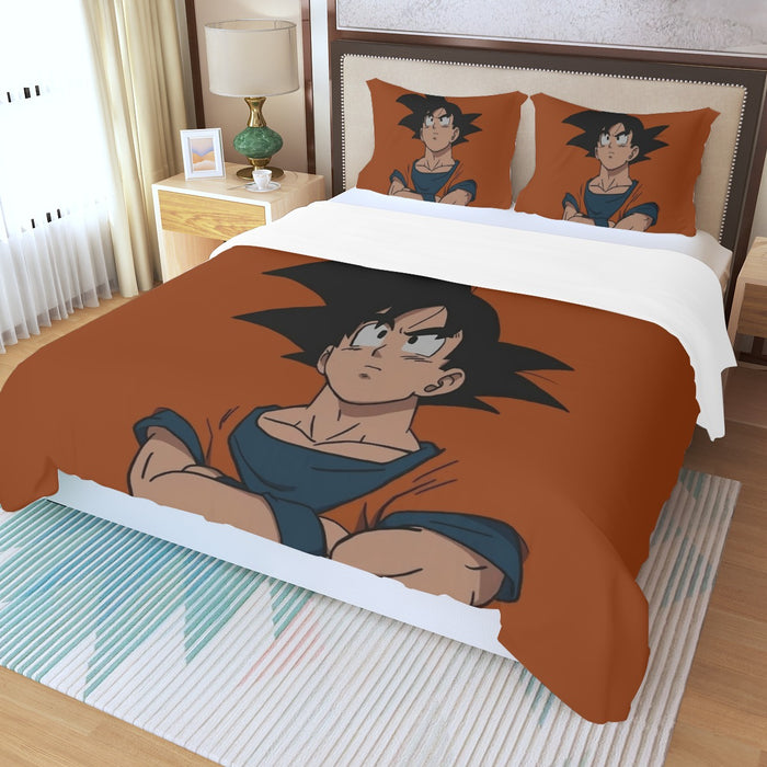 Goku Orange Minimalistic Background Three Piece Duvet Cover Set