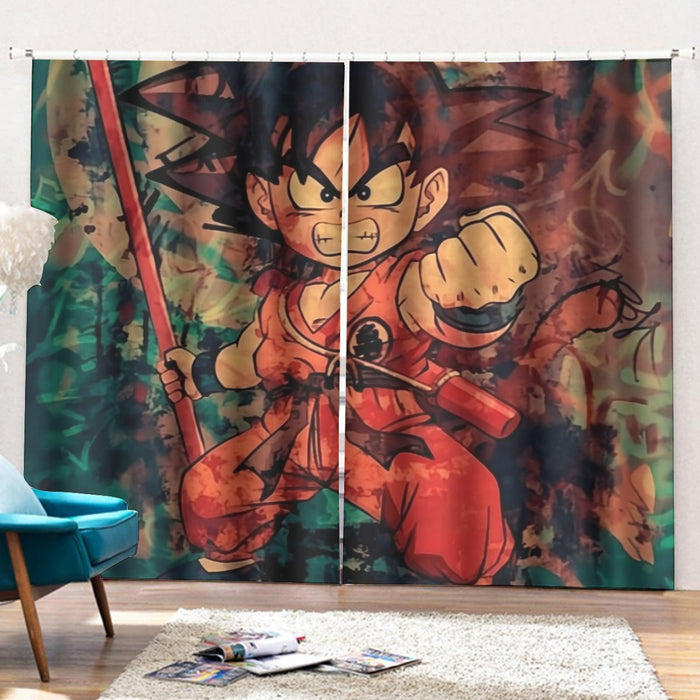 Kid Young Goku Vintage Tie Dye Painting Stylish DBZ 3D Curtains with Hooks