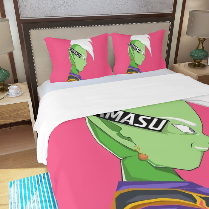 Dragon Ball Super Cool Grin Zamasu Potara Earring Pink Three Piece Duvet Cover Set