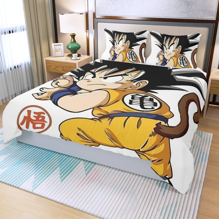 Cute Kid Goku Yellow Clothing Dragon Ball Z Three Piece Duvet Cover Set