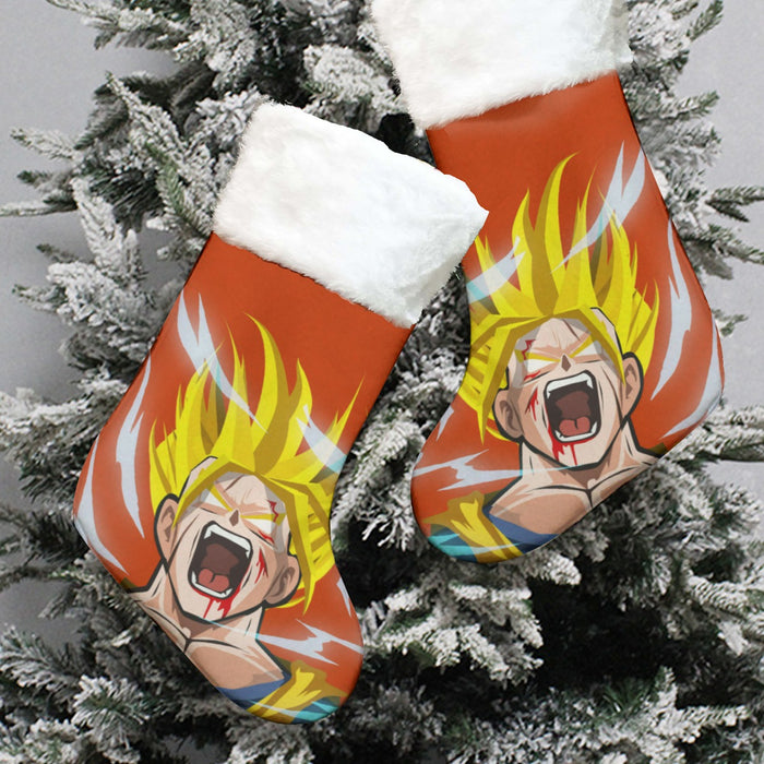 Dragon Ball Goku Super Saiyan Angry Scream Hand Drawing Design Christmas Socks