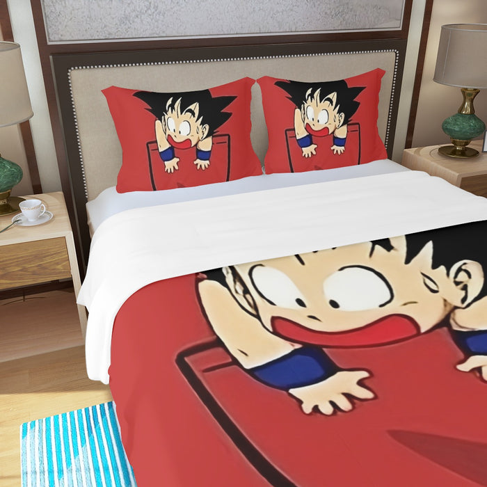 Dragon Ball Cute Goku Kid Pocket Simple Design Streetwear Three Piece Duvet Cover Set