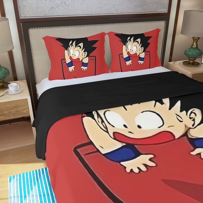 Dragon Ball Cute Goku Kid Pocket Simple Design Streetwear Three Piece Duvet Cover Set