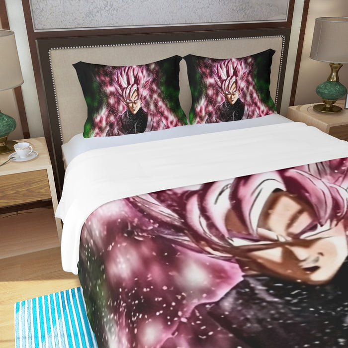 Dragon Ball Z Super Saiyan Goku Black Rose Pink Three Piece Duvet Cover Set