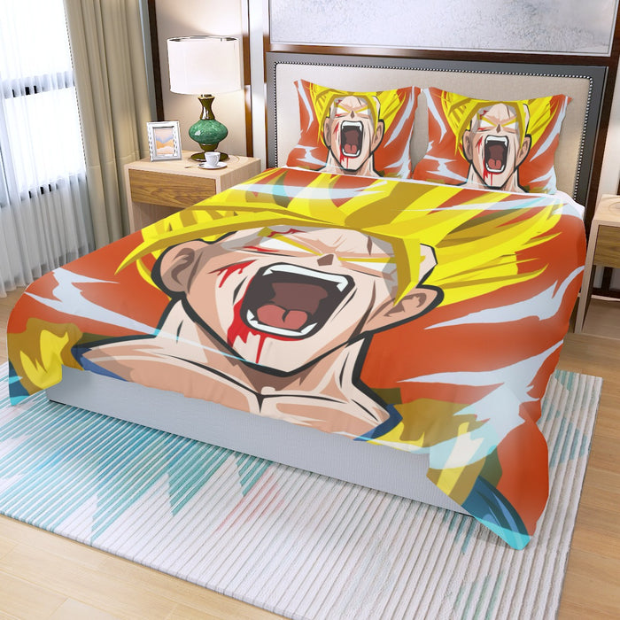 Dragon Ball Goku Super Saiyan Angry Scream Hand Drawing Design Three Piece Duvet Cover Set