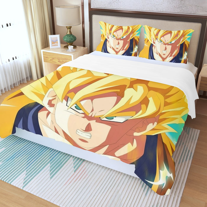 Dragon Ball Goku Super Saiyan Hero Thunder Design Street Style Three Piece Duvet Cover Set