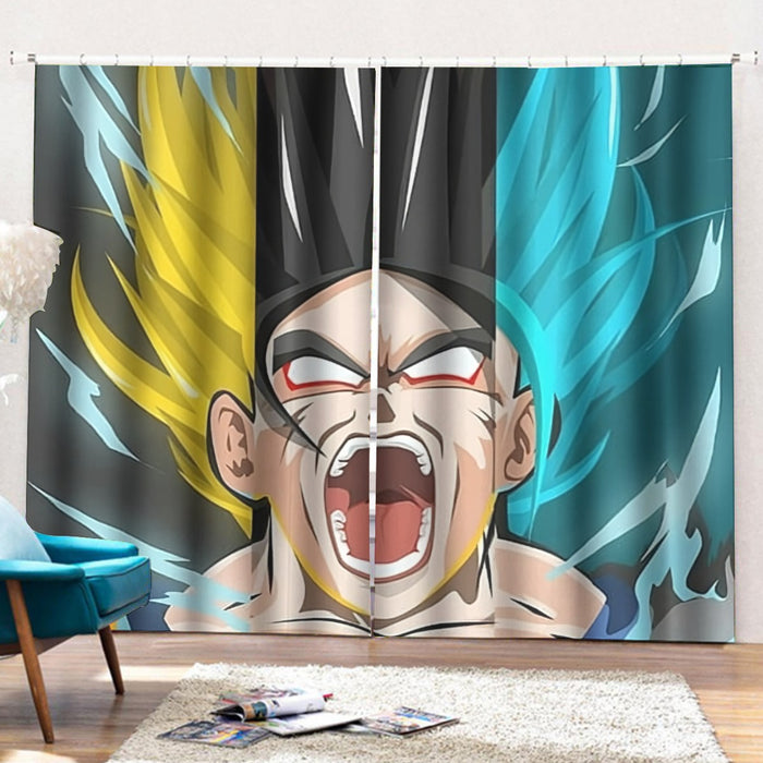 Dragon Ball Goku Super Saiyan Triple Blue God SSGSS Hand Drawing Style Curtains with Hooks