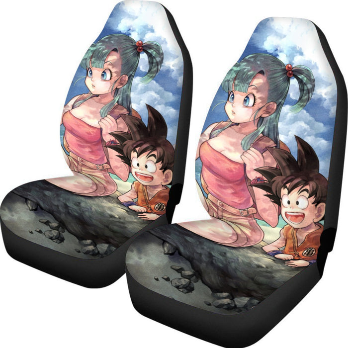 Bulma Sitting on a Tree and Kid Goku at the Beach Blue Graphic DBZ Car Seat Cover