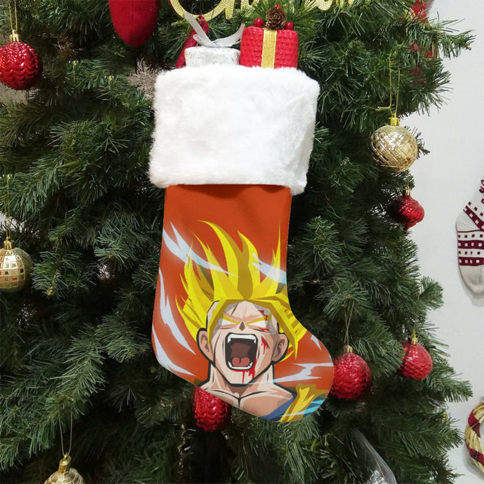 Dragon Ball Goku Super Saiyan Angry Scream Hand Drawing Design Christmas Socks