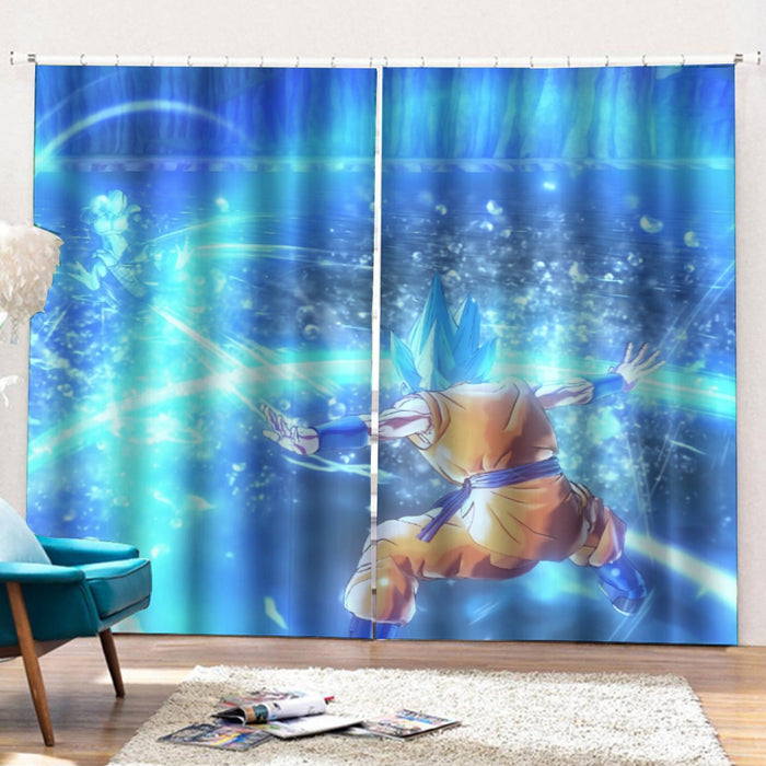 DBZ Goku SSGSS Saiyan God Blue Aura Blasting Streetwear Curtains with Hooks