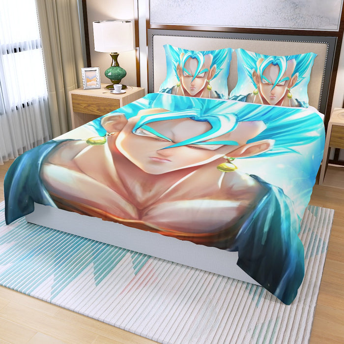 DBZ Goku God Saiyan Blue SSGSS Potara Fusion Design Trendy Three Piece Duvet Cover Set