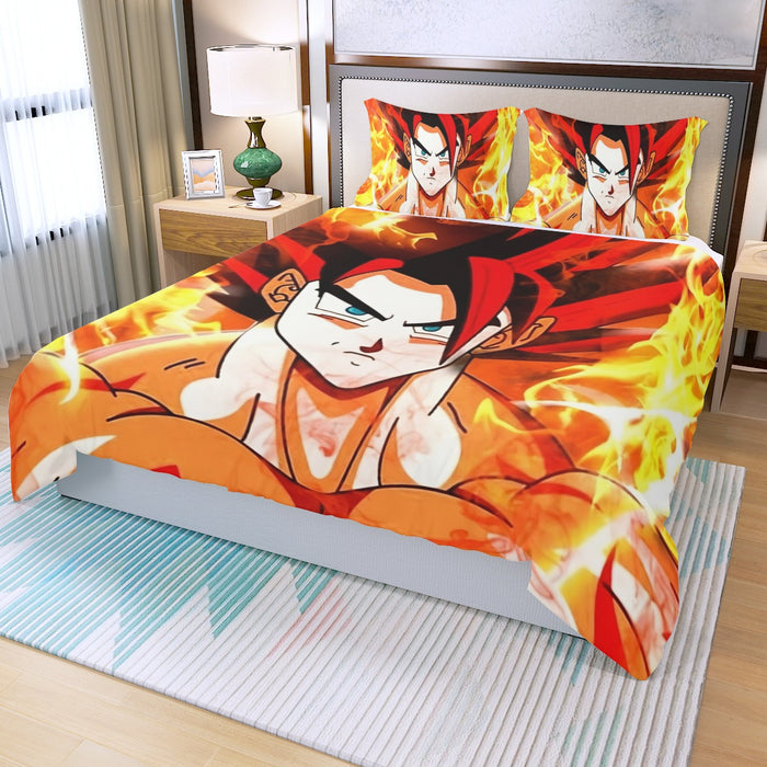 Dragon Ball Goku Super Saiyan Rose Flaming Fan Art Three Piece Duvet Cover Set