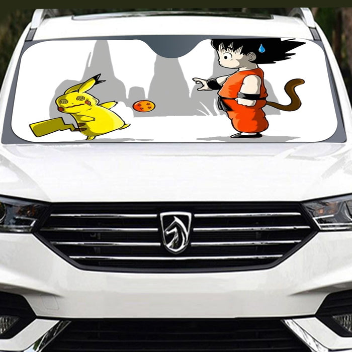 Goku Throwing A Dragon Ball At Pikachu Windshield Sunshade