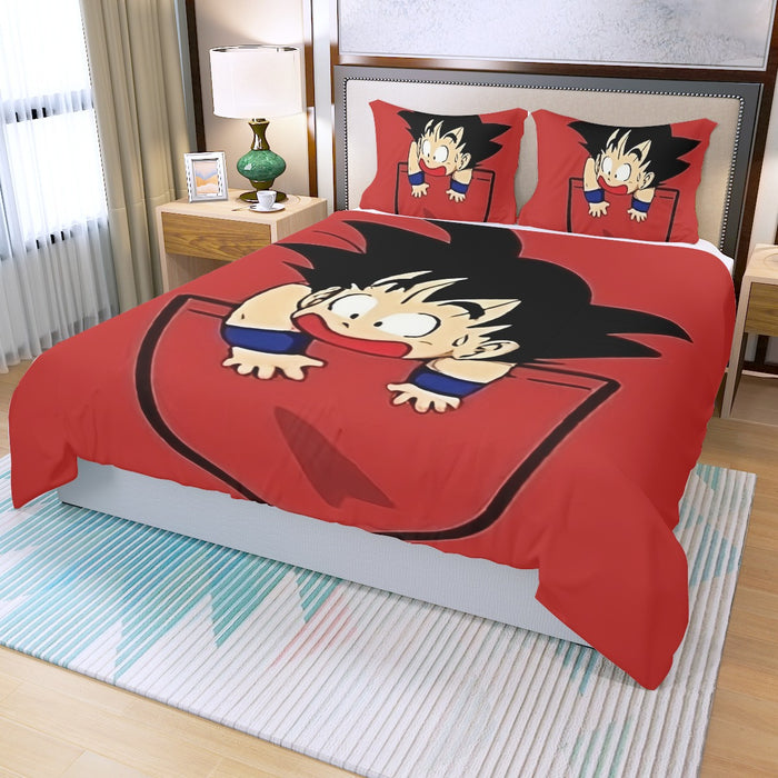 Dragon Ball Cute Goku Kid Pocket Simple Design Streetwear Three Piece Duvet Cover Set