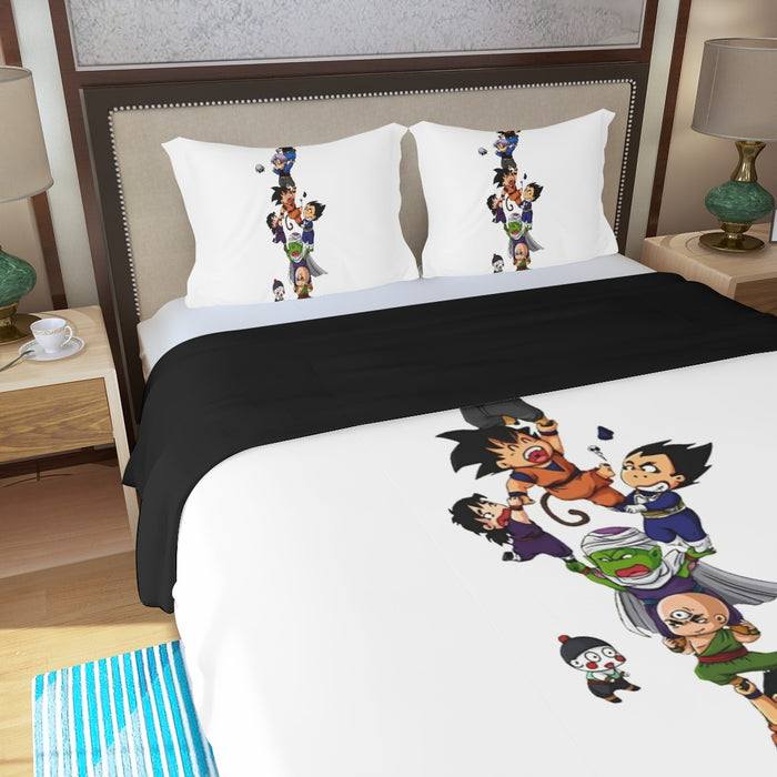 Dragon Ball Z Cute Adorable Chibi DBZ Characters White Three Piece Duvet Cover Set