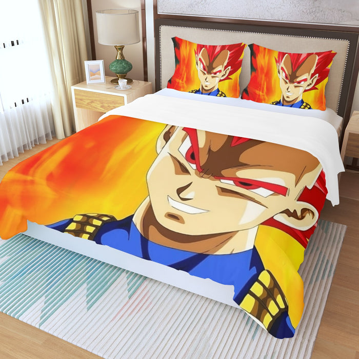 Dragon Ball Vegeta Super Saiyan Red God Vibrant Print Three Piece Duvet Cover Set