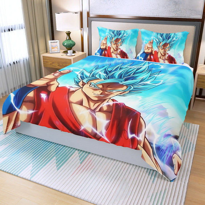 Dragon Ball Super Goku Blue Lightning SSGSS Design Three Piece Duvet Cover Set