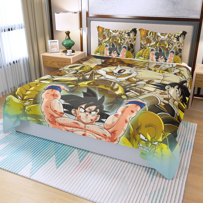 DBZ Goku Spirit Bomb Destroy Villains Cooler Broly Namek Golden Three Piece Duvet Cover Set