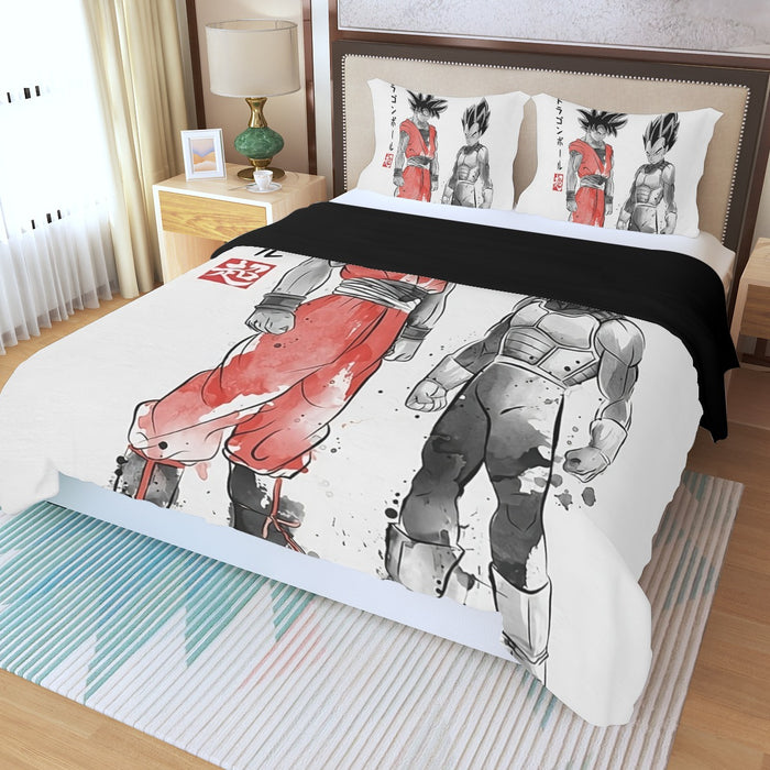 Watercolor Goku And Vegeta Posing Dragon Ball Z Three Piece Duvet Cover Set