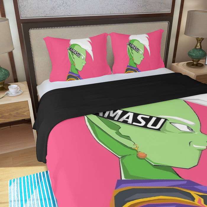 Dragon Ball Super Cool Grin Zamasu Potara Earring Pink Three Piece Duvet Cover Set