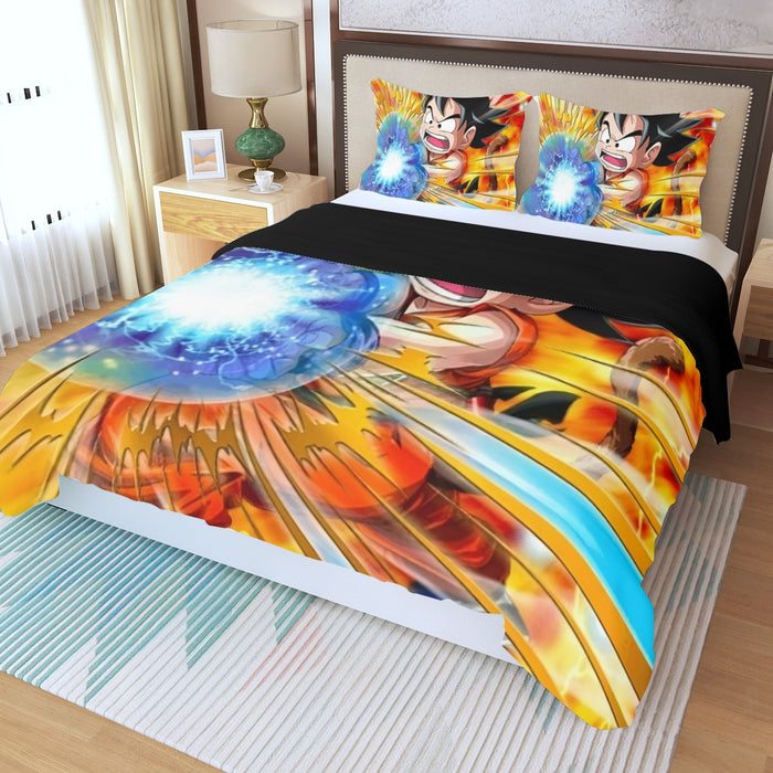 Dragon Ball Energy Kid Goku Blue Kamehameha Three Piece Duvet Cover Set