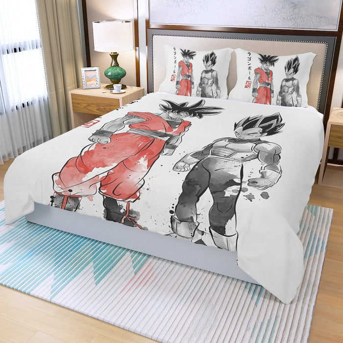 Watercolor Goku And Vegeta Posing Dragon Ball Z Three Piece Duvet Cover Set