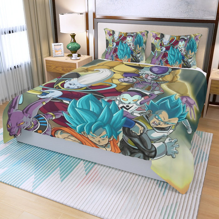 Dragon Ball Goku Vegeta Super Saiyan God Blue SSGSS Fight Villains Three Piece Duvet Cover Set