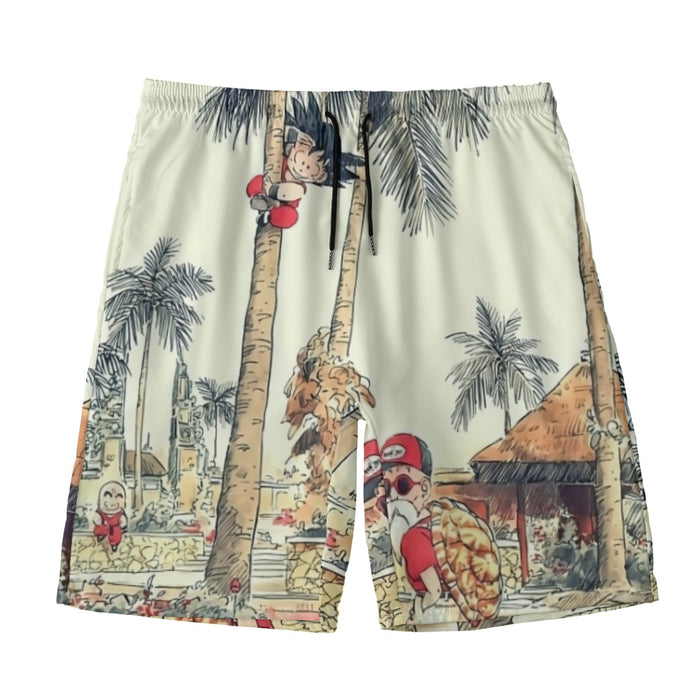 Palm Tree Cute Kid Goku Master Roshi Vintage Beige Beach Pants