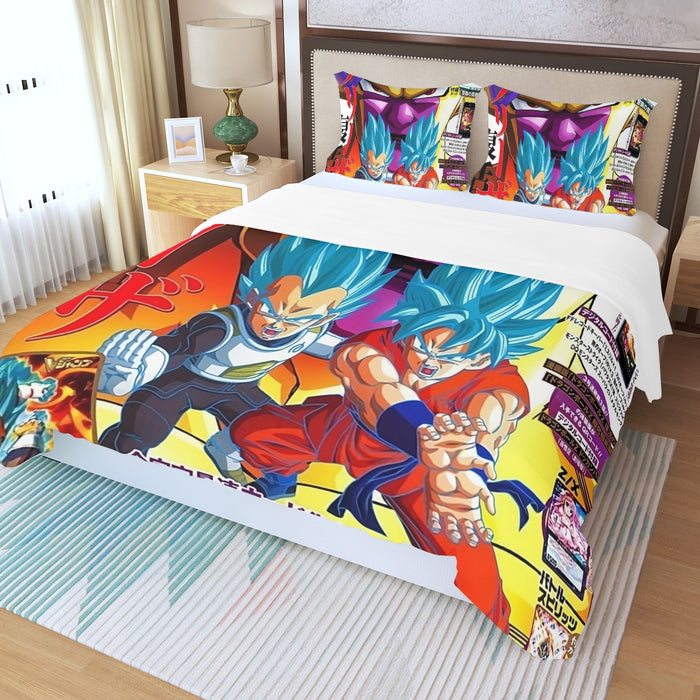 Golden Frieza Super Saiyan God Goku Vegeta Blue Hair 3D Three Piece Duvet Cover Set