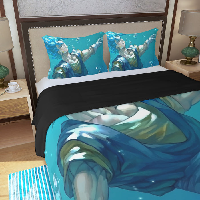 DBZ Relax Gogeta Ocean Blue Saiyan SSGSS Dope Design Three Piece Duvet Cover Set