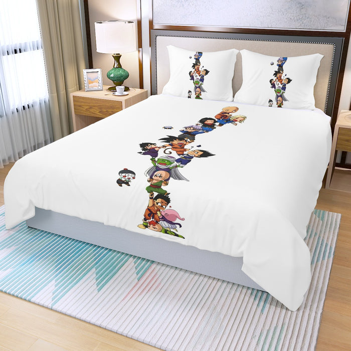 Dragon Ball Z Cute Adorable Chibi DBZ Characters White Three Piece Duvet Cover Set