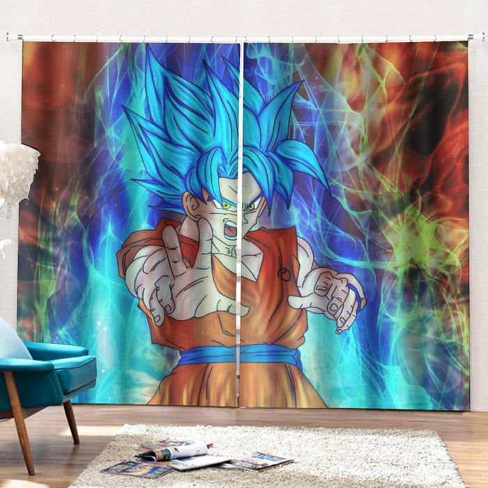 DBZ Goku Super Saiyan God Blue SSGSS Power Aura Fire Theme Design Curtains with Hooks