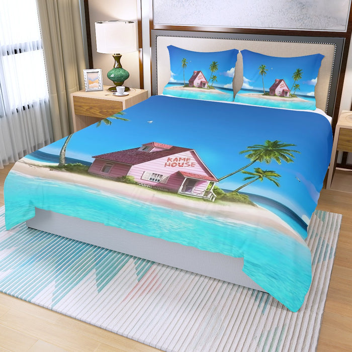 DBZ Master Roshi's Kame House Relax Vibe Concept Graphic Three Piece Duvet Cover Set