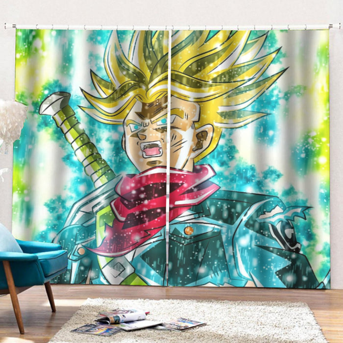 DBZ Trunks Super Saiyan Powerful Battle Ultimate Transformation Design Curtains with Hooks