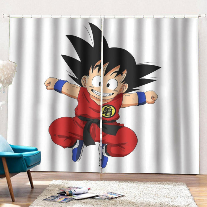 DBZ Jumping Kid Goku In His Training Suit Curtains with Hooks