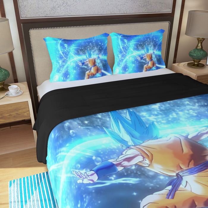 DBZ Goku SSGSS Saiyan God Blue Aura Blasting Streetwear Three Piece Duvet Cover Set