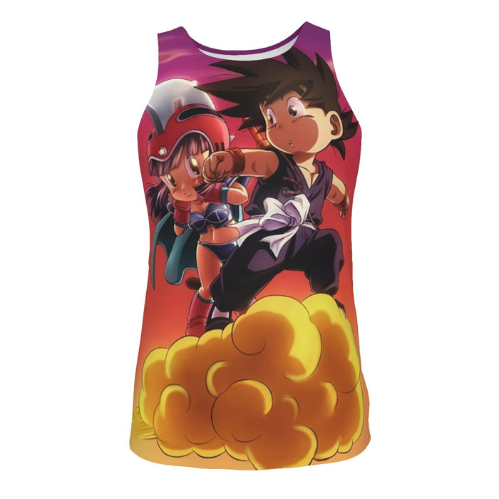 Kid Goku and Chichi Flying on Golden Cloud 3D Tank Top