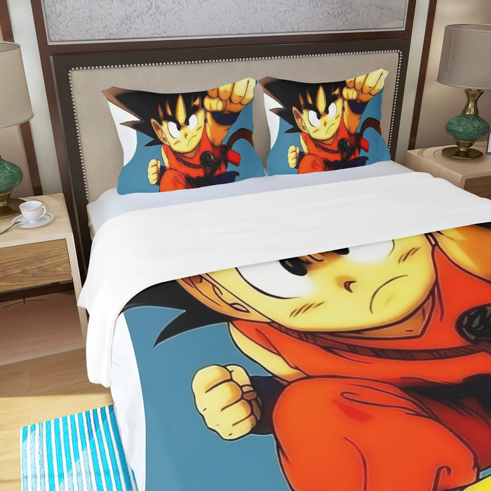 Young Goku Kid Flying Cloud Fight 3D Dragonball Three Piece Duvet Cover Set