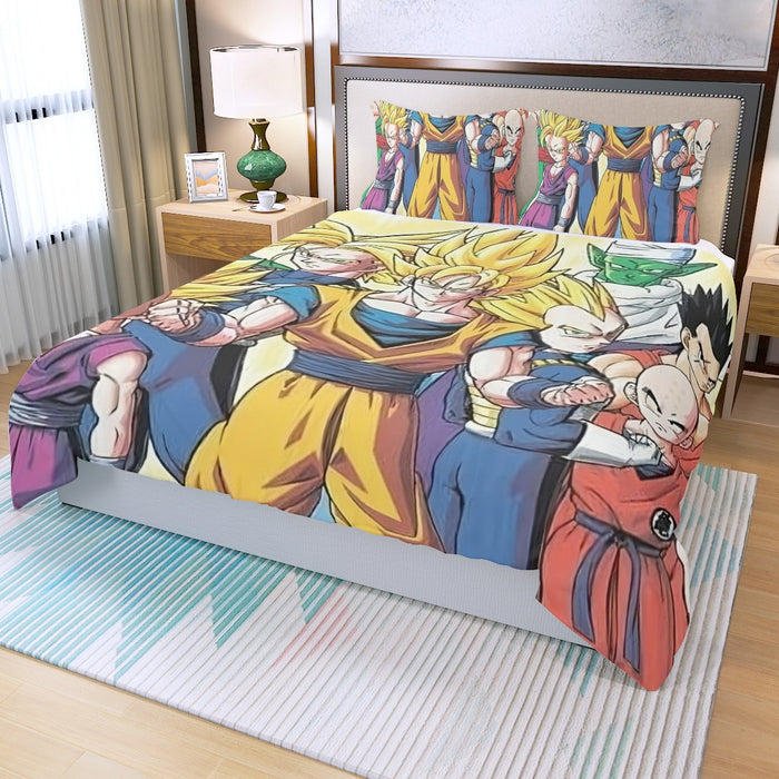 DBZ Goku Vegeta Super Saiyan Krillin Piccolo All Heroes Vibrant Three Piece Duvet Cover Set