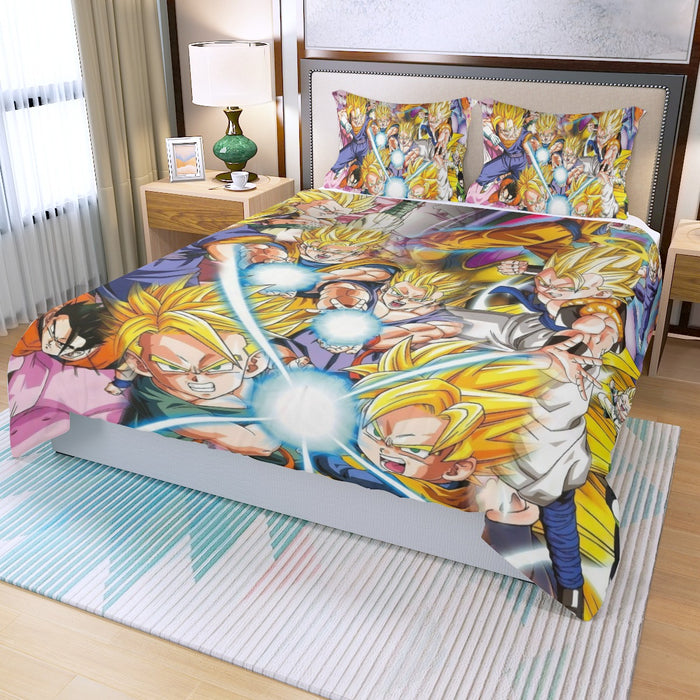 DBZ Goku Gohan Goten Super Saiyan Kamehameha Color Design Three Piece Duvet Cover Set